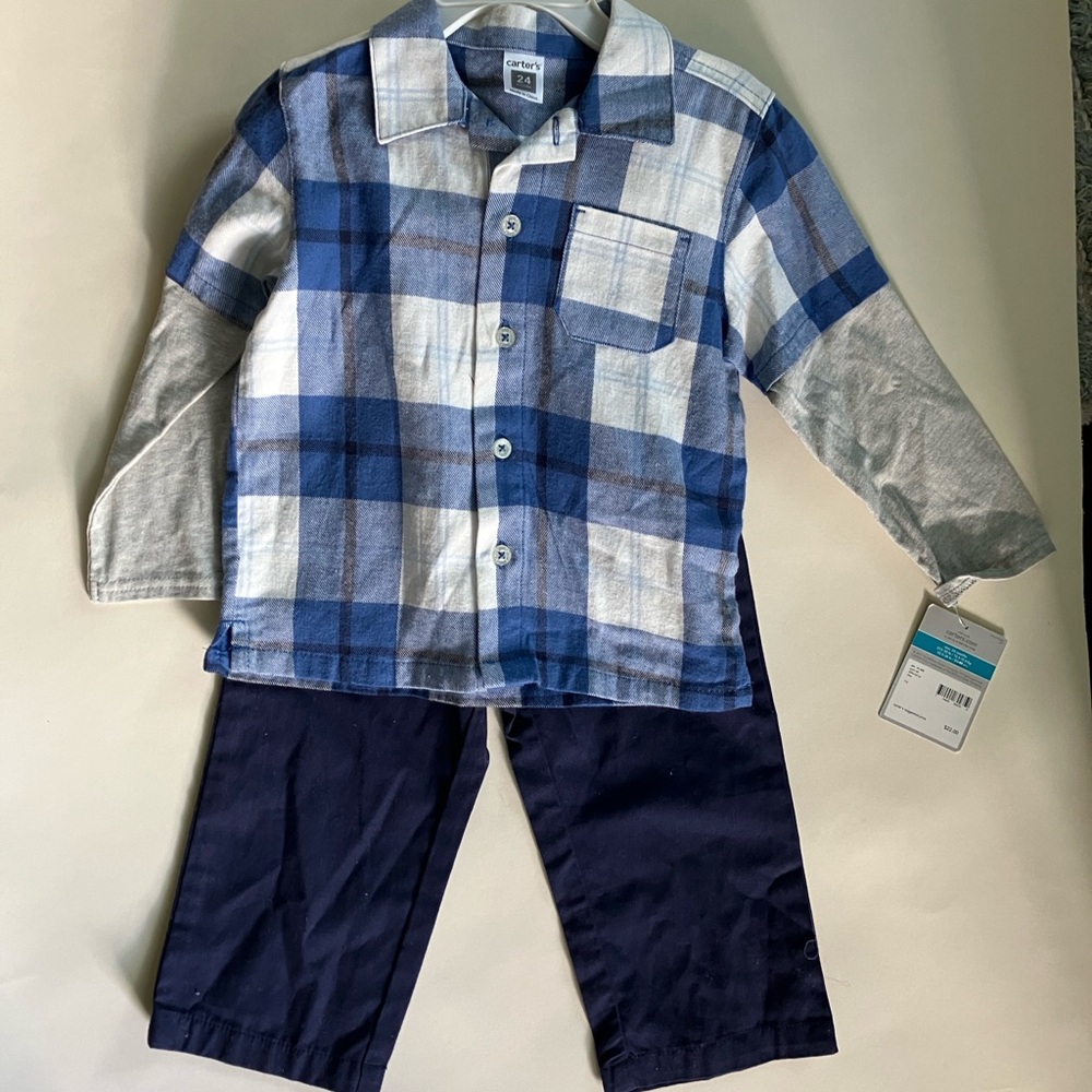 Carter's Navy and White Plaid Shirt and Pants Set NWT 24 mos